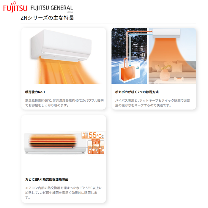【本体のみ】富士通ゼネラル ノクリア ZNシリーズ AS-ZN635S2W 20畳用 ルームエアコン 単相200V