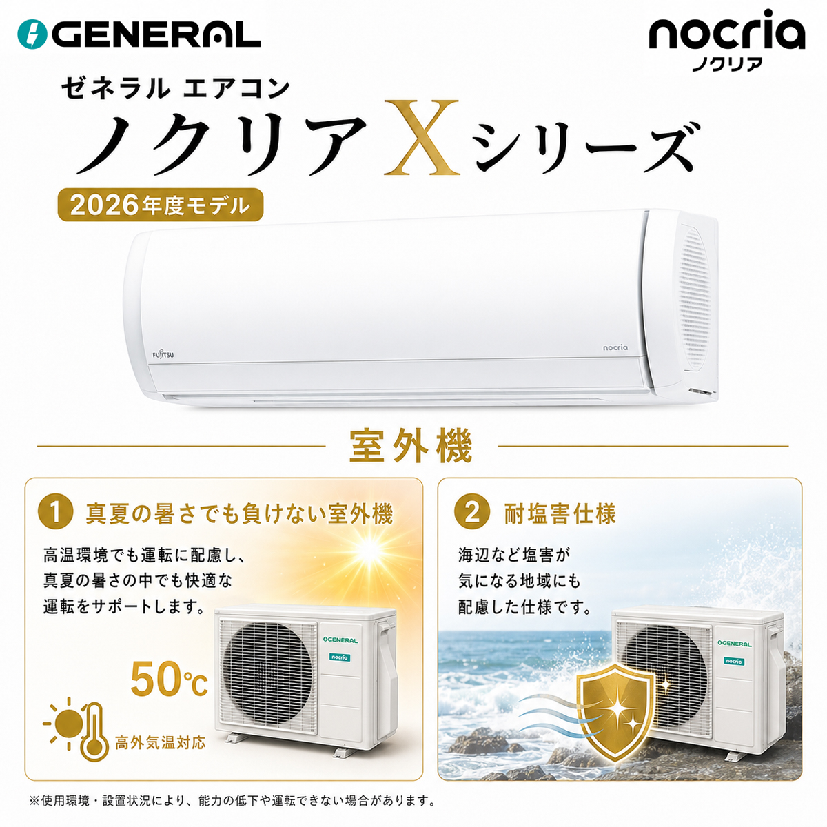【標準工事費込み】富士通ゼネラル ノクリア Xシリーズ AS-X636T2W 12畳用 エアコン 2026年モデル 単相200V ホワイト