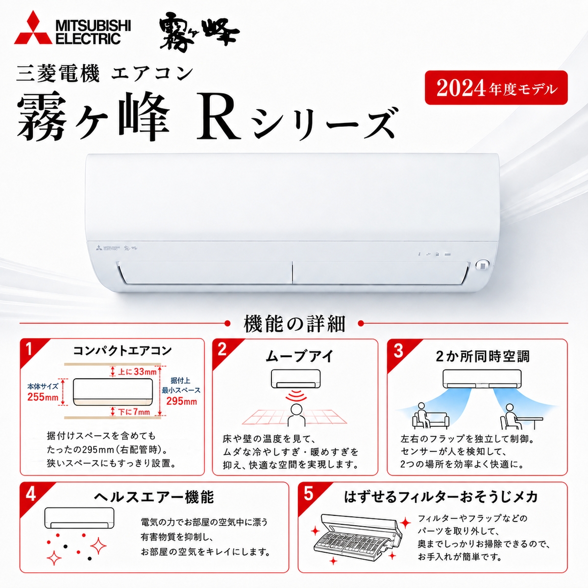 【標準工事費込み】三菱電機 霧ヶ峰 Rシリーズ MSZ-R3624-W 12畳用 エアコン ピュアホワイト
